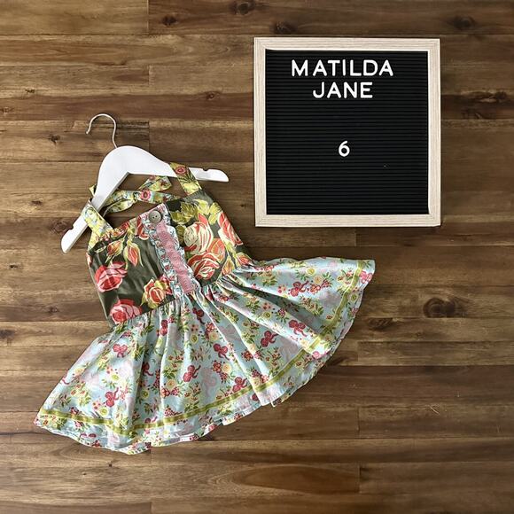 Matilda Jane Vintage Serendipity Blue Brown Floral Bowie Roundabout Halter Top 6 - Picture 1 of 10